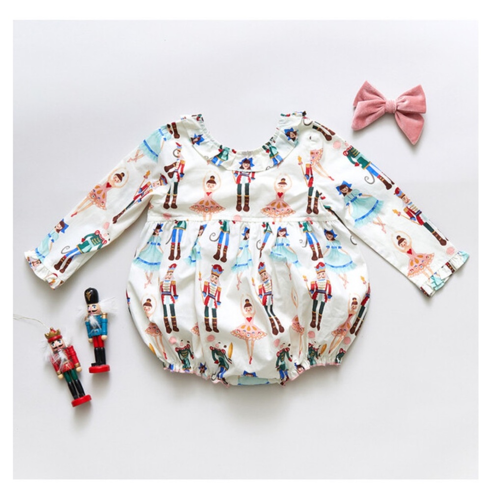 Pink Chicken Nutcracker Ballet Holiday Bubble Romper, 3 months
